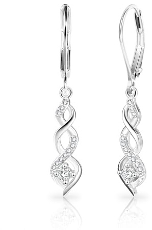 ALEXCRAFT Silver Dangle Earrings for Women - Sterling Silver, 925 Zircon Stones, Leverback Closure, Perfect for Special Occasions