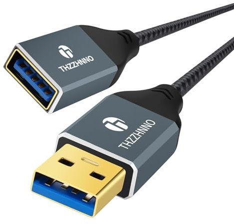 Thzzhnno Prolunga USB 3.0 da 2M, 5Gbps USB Maschio a Femmina per webcam, fotocamera, telefono, hub USB, mouse, tastiera, stampante, disco rigido, cuffie