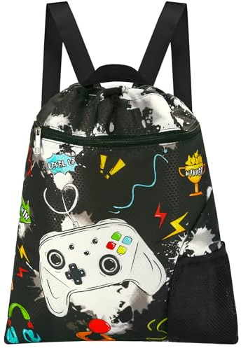 WAWSAM Mochila Cuerdas Infantil Patrón de juego - Chico Mochila de Cuerdas Impermeable Bolsa de Gimnasia para Niños Bolsa Dscuela Yoga Playa Viaje Natación Mochila con cordón