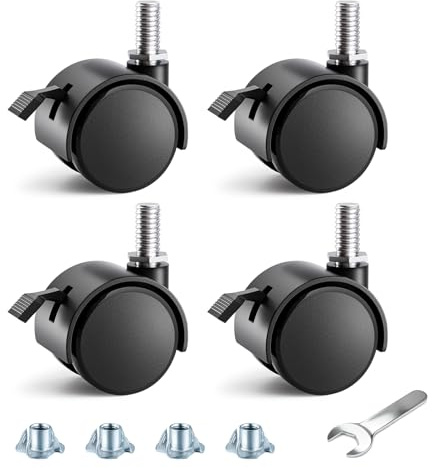 ANDUTEES Stem Casters, 1.5 Inch Furniture Casters Set of 4, Threaded Stem Diameter 5/16 Plastic Locking Caster Wheels, Black Swivel Small Castors with T-Nuts, for Table, Cabinet, Storage Rack