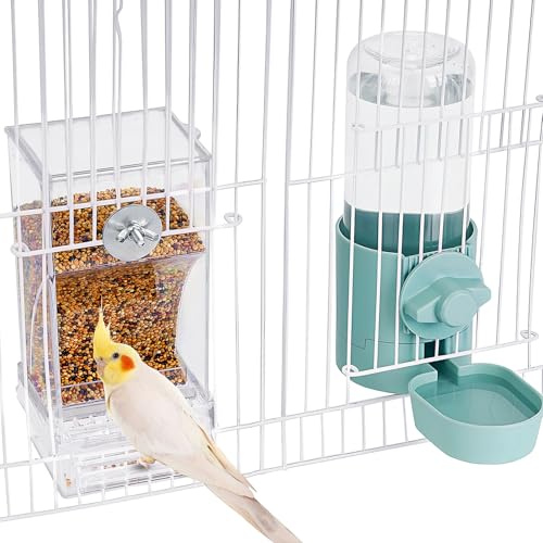 lemtrflo No Mess Bird Feeder Water Dispenser Set, Bird Feeder for Cage, Cage Accessories for Cockatiels, Finches, Budgies and Canaries