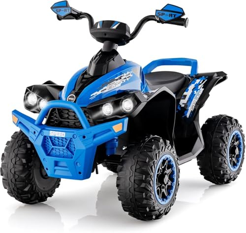 GOPLUS 12 V Quad eléctrico para niños con Faros LED, música y claxon, Coche eléctrico con 4 Ruedas Antideslizantes y Arranque Lento, para niños de 3 a 8 años de Edad, soporta hasta 35 kg (Azul)