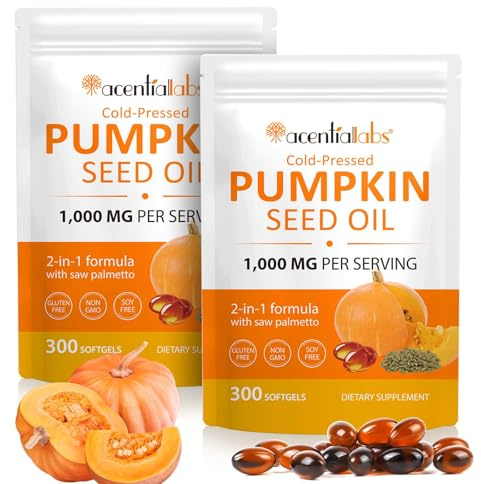 2Pack Pumpkin Seed Oil Capsules,600 Softgel Pumpkin Seed Extract | 2 in 1 Pumpkin Seed Oil with for Hair Growth, Cold Pressed, Supports Hair, Heart,PumpkinSeed Herbal Supplement