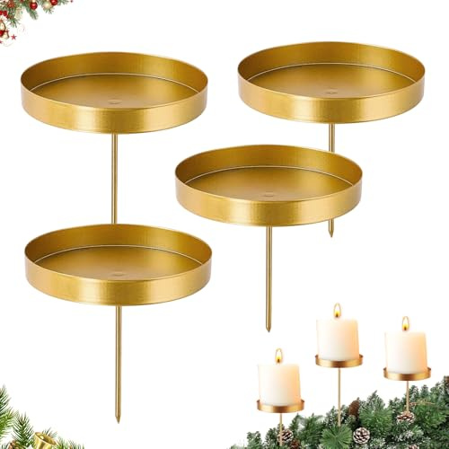 4 Piezas Candelero de Adviento,Gold Kerzenhalter Candelabro para Corona Navidad,8 cm Portavelas de Adviento, para Corona de Adviento, decoración, Corona de Navidad, arreglos de Mesa.