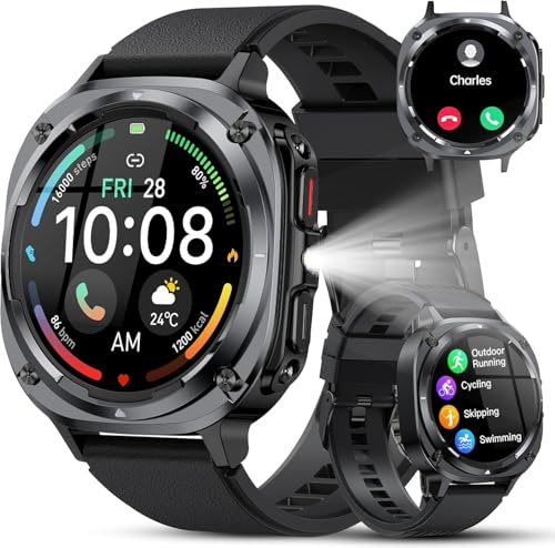 Military Smart Watches for Men(Answer/Make Calls), 1.39 HD Fitness Watch, 24/7 Heart Rate Sleep Monitor, Smart Watch for Men,114+ Sport Modes, IP68 Waterproof Smartwatch for Android iOS, 30Day, Black