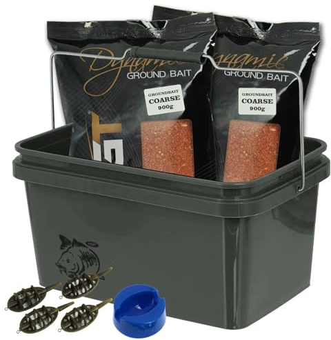Dynamic Carp Coarse Groundbait Set 2 x 900g with 5L Airtight Bait Bucket, In-Line Method Feeders 15g 20g 24g 30g Set, Coarse & Carp Fishing Kit (Coarse Groundbait)