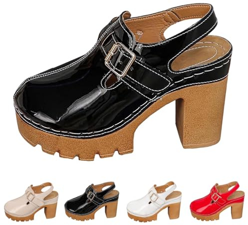 szvbofueck Zoccoli da donna con tacco - Ortopedici con plateau Sandali chiusi, sandali estivi comodi con zeppa, sandali estivi con piattaforma sandali eleganti da donna per casual, Nero , 42 EU