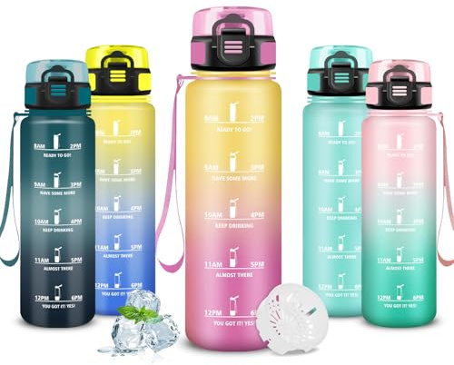 Mujigaga Borraccia, 500ml Borraccia Bambini, Senza Perdite, Borraccie Motivazionale, Facile da Trasportare, Borracce con Chiusura di Sicurezza, Borracce per Scuole, Lavoro, Ragazzi, Nuoto