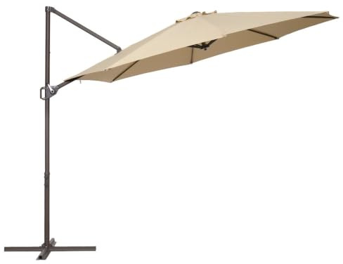 MONTY Parasol excéntrico alta RESISTENCIA, de Ø300 cm, Beige, mástil Ø48mm de Acero Marrón Topo, con Antiviento, Manivela y barra Estabilizadora, Elegante y Duradero, tratamiento Anti-corrosión