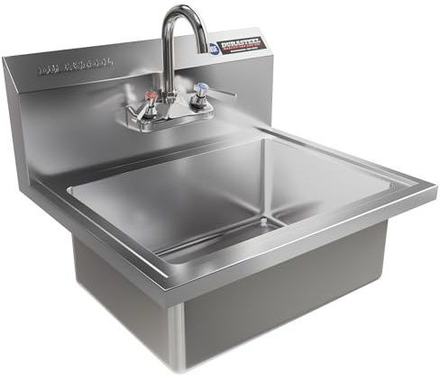 DuraSteel 304 Stainless Steel Wall Mount Sink - Commercial Hand Washing Sink - NSF & CEC Certified with Lead-Free Faucet - For Restaurants, Kitchens, Bars, Restroom