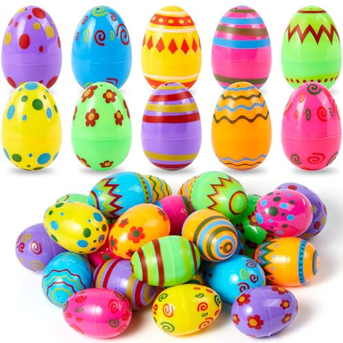 JOYIN Toy 72 pc huevos de plástico impresa brillante pascua 2 3/8 alto para la caza pascua, cesta embutidoras rellenos, suministros premio aula, llenado se usa para tratar y favor de partido