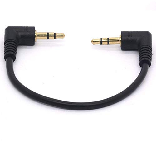 Conector Jack de audio macho a macho, de 3,5 mm en ángulo recto, chapado en oro, 90 grados, cable corto, 3 polos TRS