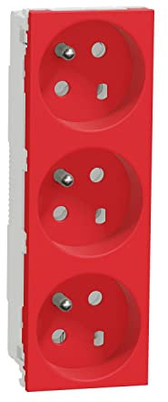 Schneider Electric - Unica - prise triple 2P+T - FR - 45° - goulotte - détrompage - Rouge - méca seul - NU307103T