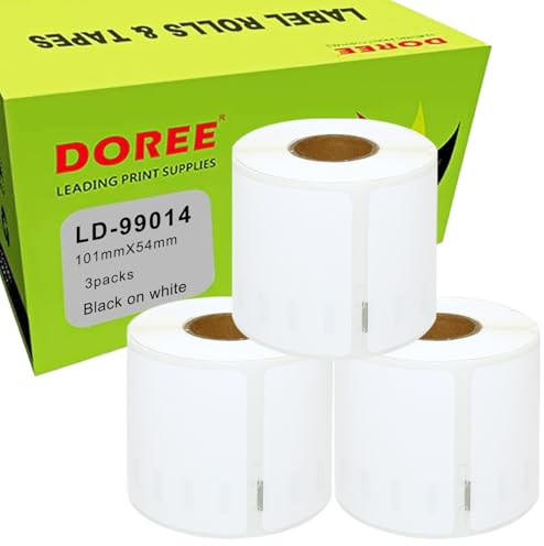 DOREE 3 Rouleaux 99014 Étiquettes d’expédition, Compatibles avec Dymo 99014, 54 x 101 mm étiquettes autocollantes, Pour Dymo LabelWriter 4XL, 450, 400, 330, 320, 310 (220 étiquettes/rouleau)
