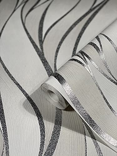 marburg Tapete weiß graue Wellen HAILEY für Wohnzimmer, Schlafzimmer oder Küche Made in Germany 10,05m x 0,53m Premium Vliestapete 82233