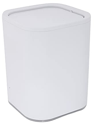 Bath Bliss 8 Liter Acrylic Wastebasket | Weighted Swing Top Lid | Small Trash Can | Waste Bin | Garbage Container | Contemporary Design | Bathroom | Bedroom | Office | Dorm | White