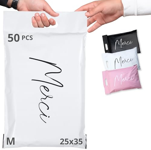 EMBALLAX - 50 Buste per Spedizioni Vinted - Taglia M 35x25cm - NON TRANSPARENTI/ULTRA-RESISTENTI - Sacchetti Spedizione in Plastica - Pochette per Spedizioni Postali - Scatola Grazie/Merci