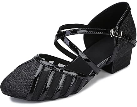 Low Heel Ballroom Dance Shoes Women Latin Salsa Wedding Practice Dancing Shoes Sparkle Comfortable Closed Toe Dance Heels 1.5inch, Black-1.5inch Heels, 5.5 UK