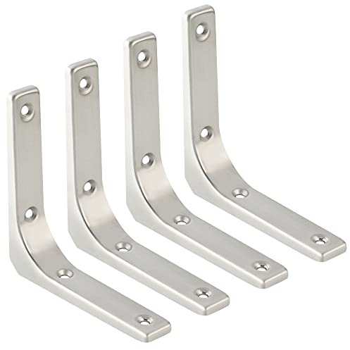 SAYAYO Stainless Steel Shelf Bracket Heavy Duty Brushed L Bracket 100*100mm | Angle Brackets for Wood Wall Brackets for Shelves Shelf Support, Brushed Nickel, 4 Pcs