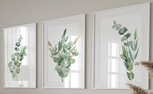 Eviepops Prints Eucalyptus Botanical Wall Art – Set of 3 Unframed Prints, Minimalist Green Plant Decor, Abstract Tropical Leaves Posters for Living Room, Bathroom, Bedroom Modern Nature Artwork (A3)