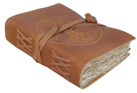 Veluca Vintage Echtleder Tagebuch | Handgefertigt Lebensbaum | Ledergebundenes Notizbuch | Antik anmutendes Papier | Zeichnen & Skizzieren | LARP | Unliniert | 240 Seiten