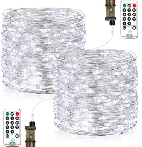 Vacoulery Guirnalda Luces Interior Enchufe, 2 × 23M 200 LED Luces de Hadas con Temporizador Exteriores Impermeable IP65 para Arbol de Navidad, Fiestas, Jardín, Balcón (Blanco Frío)