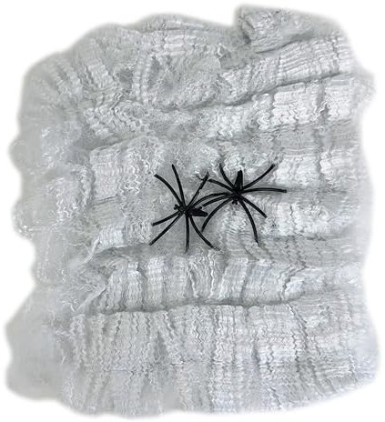 OXYN Ragnatela Bianca 20g Realistica Flessibile Decorazione Rete con Finti Ragni Colorati per Feste Halloween Tema Addobbi Dolcetto Scherzetto Rimovibile Arredo Camera Sala Party da Esterno Interno