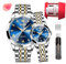 OLEVS Paar Quarzuhren, leuchtender Kalender, Datumsfenster, 3 ATM wasserdicht, lässig, Edelstahl, für Sie und Ihn, Armbanduhr für Männer, Frauen, Liebhaber, Hochzeit, romantisch, 9931-blaues