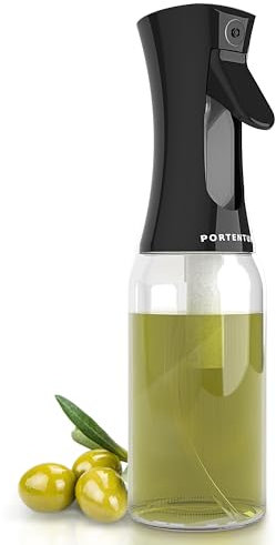 PORTENTUM Pulverizador aceite spray de 300 ml, apto para freidora de aire y multiusos, spray aceite de cocina antigoteo, aceitera con dispensador, accesorios freidora sin aceite (Negro)