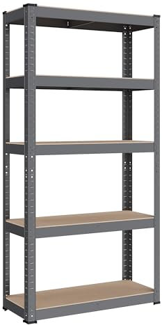 SONGMICS 5-Tier Shelving Unit, Steel Shelving Unit for Storage, Boltless Assembly, for Garage, Shed, Load Capacity 650 kg, 30 x 75 x 150 cm, Grey GLR030G01