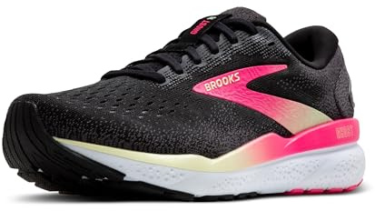 Brooks Womens Ghost 16 Sneaker, Black Pink Yellow, 5 UK Narrow