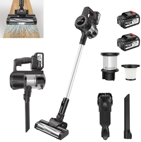Aspirapolvere senza fili 3 in 1, con supporto a LED e da parete, 15000 Pa, potente aspirapolvere senza fili con filtro e doppia batteria, aspirapolvere per peli di animali domestici