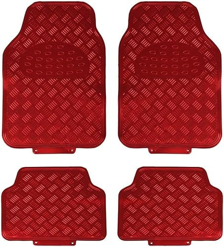 EVOKK Heavy Duty 5kg Rubber Car Mats - Non-Slip Deep Dish Floor Mats for Cars, SUVs, Vans & Trucks | Waterproof All-Weather Protection (Front + Rear Set) (RED)