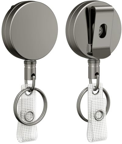 Uniclife 2 Pack Heavy Duty Badge Reel,Einziehbar Ausweis-Clip,Upgrade Einziehbare Badge Holders,Premium Heavy Duty Metall ID Ausweishalter mit Gürtel-Clip Schlüsselring für Name Card Keychain