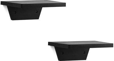 Small Wall Shelves,Speaker Shelf,Floating Shelf Trapezoid for Wifi Router | Decorative Wood Ledges for Table Lamp Plants Display for Living Room,Bedroom,Kitchen,Office,Pine,20x15cm,2 Pack,Black
