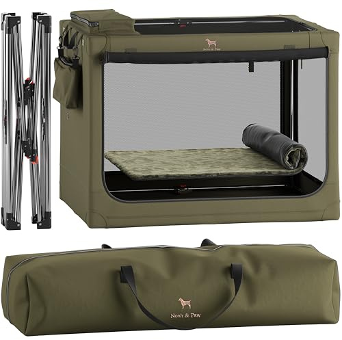 Noah & Paw Collapsible Dog Crate 42 Inch, XXL Dog Crate for XXL, XL, Large Breeds, Travel Kennel for Car, Includes Pet Mat for Pet Cage, 2 Storage Pockets, Handbag, 10mm Locking Zippers 42 * 31 * 31