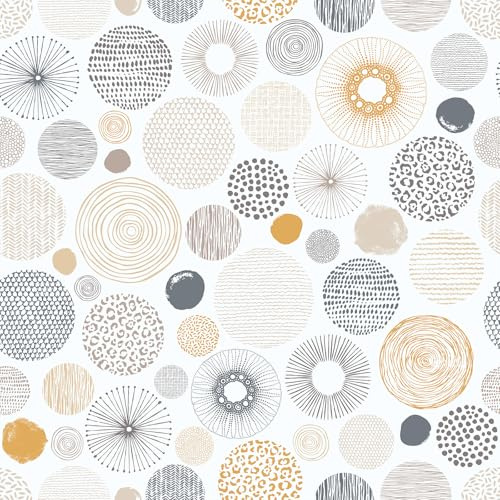 VEELIKE Carta da Parati Geometrica Gialla Grigia Astratto Rotonda Carta da Parati Moderna Geometrica 44,5 cm × 300 cm Pellicola Adesiva per Mobili Camera da Letto Decorazioni da Parete Soggiorno