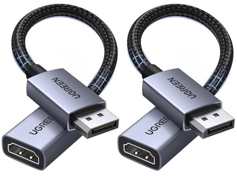 UGREEN 4K Displayport auf HDMI Adapter 2 Stücke 4K@30Hz 2K@60Hz 1080P@120Hz, Unidirektional DP auf HDMI, Kompatibel mit Laptop PC Monitor Grafikkarten TV Projektor HP Dell AMD GPU NVIDIA