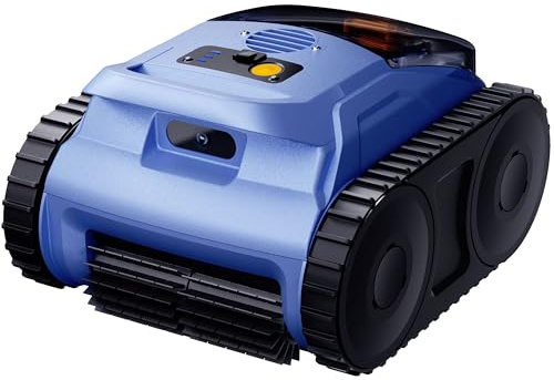 Cordless Robotic Pool Vacuum, Pool Cleaner with Track Drive & Sonar Navigation, 180W Brushless Motor, Wall & Waterline Climbing, 150-Min Runtime, for Inground Above-Ground 2150 Sq. Ft. (Navy Blue)