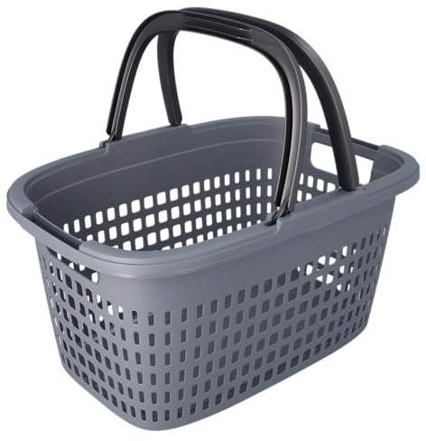 HRB Set med 3 inköpskorg vikbar med 2 handtag, plast, antracit, ventilationshål