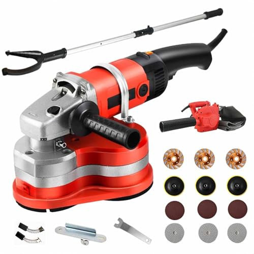 DDZJTPP Winkelschleifer Beton Oberflächenset Betonschleifer elektrisch winkelverstellbar Zusatzgriff 6-Gang-Einstellung zum Grobwandhobeln/Steinschleifen/Entrosten von Metall,WithExtensionPole