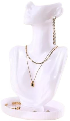 YGLONG Busto Maniquí para Joyería Expositor de collares y cuellos con retrato, expositor de joyas, pendientes, maniquí de plástico, expositor de joyas, colgantes y collares.(WHITE)