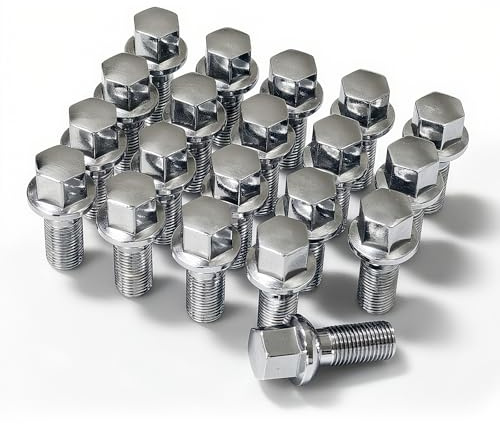 eSynic 20Pcs M14x1.5 Wheel Bolts Set 28mm Shank Length Ball Seat Alloy Locking Wheel Lug Bolt Replacement 17mm Hex for Audi A3 A4 A5 & Volkswagen Golf GTI Jetta Passat Tiguan Car Accessories (Chrome)