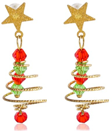 Boucles d'Oreilles Sapin Noël pour Femmes, Boucles d'Oreilles Pendantes Forme d'Étoile Noël Cadeaux et Décorations Festives Bijoux et Accessoires
