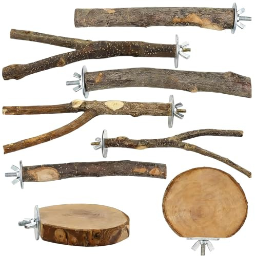 Fågelpinne 8-delars Tuggbar Naturlig Trä Leksaker Ställ Stegar | Sittpinnar till Fågelburar För Chinchilla, Leksaker, Husdjur, Cockatiels, Träning, Träd, och