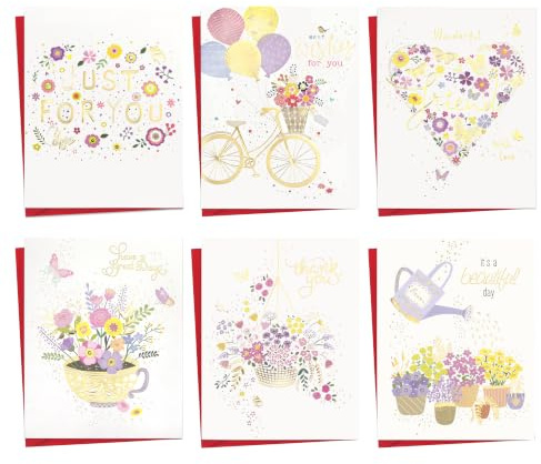 Tarjetas de Agradecimiento Surtidas 12 Piezas, 6 Diseños Flores con Sobres | Tarjeta de 7.01x5.39 Pulgadas para Amigos, Familia, Regalos de Amigos, Aniversario, Despedida, Colegas