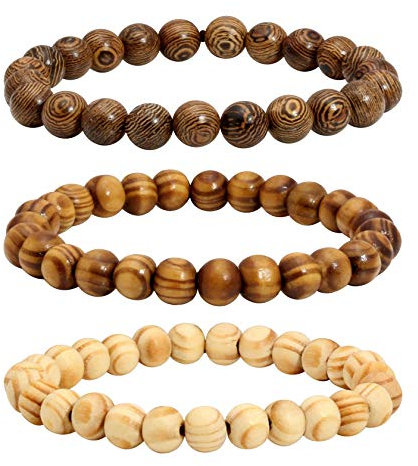 MILAKOO 3 Stück Holz Perlen Armband Armreif für Männer und Frauen elastische 8MM Perlen
