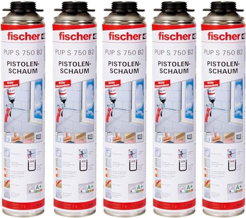 5x fischer Pistolenschaum 1K PUP S 750 B2 750ml 40302 Pistolenschaum mit geprüfter Fugenschall- und Wärmedämmung sowie Wasserdruckbeständigkeit
