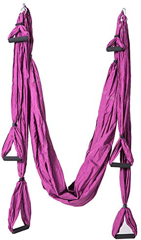 Juego de swing de yoga aéreo, columpio de yoga, hamaca trapezoidal, kit de yoga, herramienta de inversión de yoga con correas de extensión y banda elástica (azul verde)