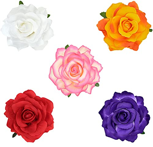 DRESHOW 5 Piezas Flor Broche Adorno de Cabeza Novia Mujer Flor de Rose Accesorios para el Cabello Pinza de Pelo de Boda Bailarina de Flamenco